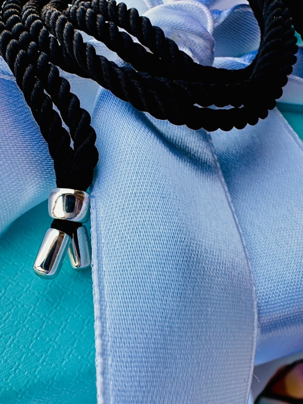 🖤 NEW Retired Tiffany & Co Silk Cord Silver Round Clasp Necklace, 30 inches - Picture 3 of 4